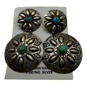 Genuine Navajo Handcrafted Sterling Silver Earrings Turquoise Pierced Dangle SW